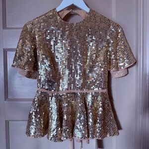 Mac Duggal Gold Sequin Peplum Top – Size 4 (NWT)